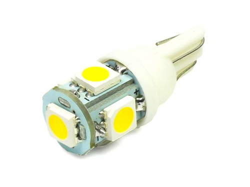 WW Autó LED izzó W5W T10 5 SMD 5050 Meleg fehér