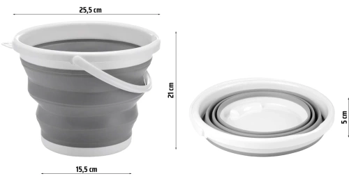 XCP-5L-CINZA | Balde dobrável | Silicone | Portátil