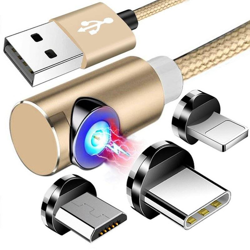 AM51 | 3v1 2M | Uhlový magnetický kábel | 3 tipy – Micro, Type-C a Lightning | Rýchle nabíjanie 3.0