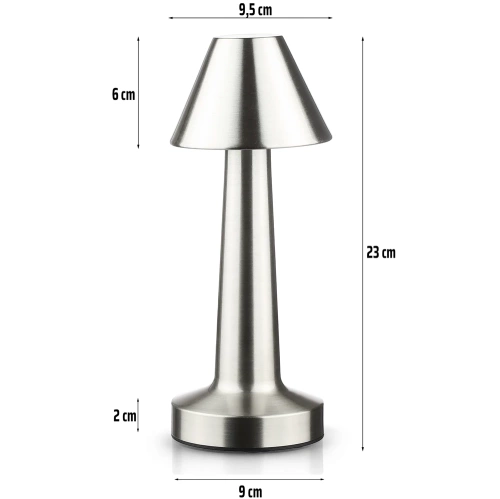 HJA12-ARGENTO| Lampada da tavolo senza fili | Lampada da notte sensibile al tocco con colore della luce regolabile | Luce USB