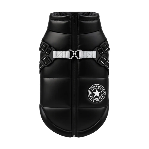 Honden winterjas met geïntegreerd harnas | maat L | warm, waterdicht hondenkleding | PET-017M-BK