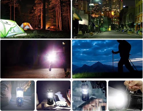 HWL-001-EU | Solcelle LED campinglampe, turist lommelygte med powerbank funktion | Sort