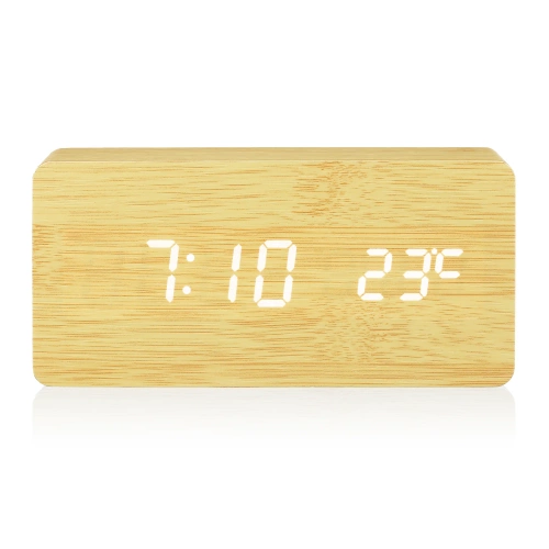 Orologio digitale in legno con display LED e termometro | Sveglia con 3 allarmi | SXM-016