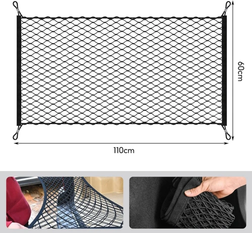 Plasă portbagaj auto | plasă elastică de siguranță 110 × 60 cm | organizator pentru bagaje | plasă de transport | CTM-110*60CM-B
