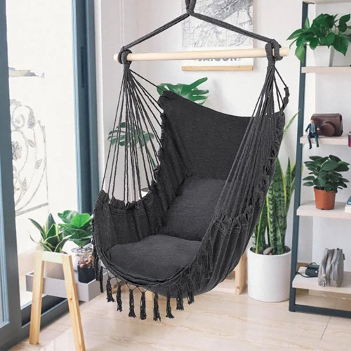 ZY-V004 | Hanging chair, brazilian chair, hammock, swing | two pillows, wooden headband | up to 120 kg | graphite
