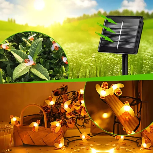 BEE-20LED-5M | LED соларен гирлянд Pszczoły 20 LED градинска лампа, 5м