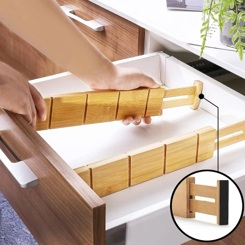 Organizador de cajones para muebles | Separador de cajones ajustable | Separador de bambú con 9 divisores | KBT-W566