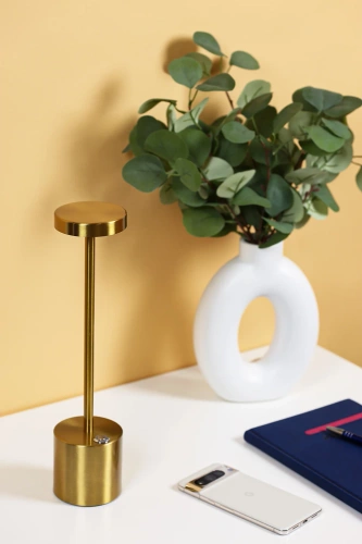 HJA28-GOLD-2 | 34 cm Stolná lampa so vstavanou batériou | Nočná lampa s tromi farbami svetla | Atmosférická lampa do hotela alebo reštaurácie