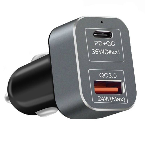 KP-2UC-Negro | Cargador de coche con carga rápida Power Delivery 3.0 y Quick Charge 3.0 | 60W