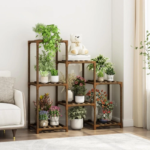 NZ251-BAMBÚ | Puesto de flores de madera para macetas | Soporte para plantas | Estante de flores