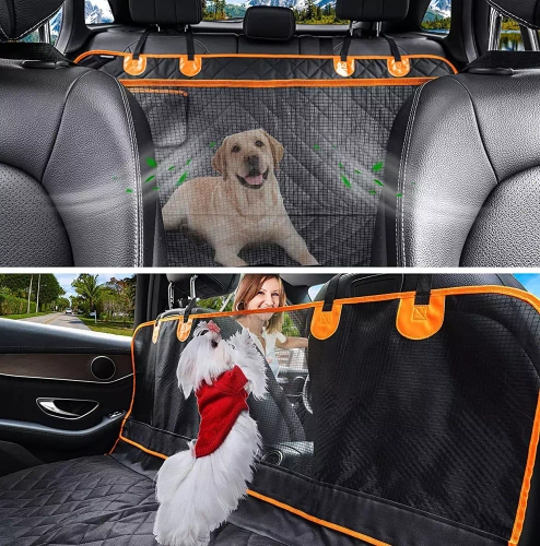 DM-015 | Alfombrilla para transporte de animales, funda para asiento trasero con bolsillo y red desmontable | Impermeable