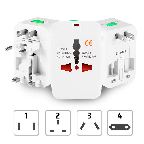 AD-T202 | Adaptor de călătorie multifuncțional, adaptor de rețea cu încărcător cu două porturi USB | UE/SUA/CN/UK/AUS