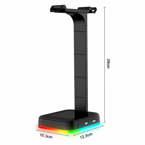 HS-D9-ZWART | Koptelefoonstandaard | standaard, haak, koptelefoonhanger | RGB-verlichting