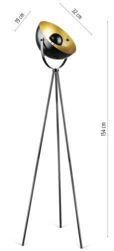 DYT-L125-PRETO | Candeeiro de pé metálico | Iluminação moderna e elegante para sala e quarto | Candeeiro de pé preto e dourado com estrutura metálica