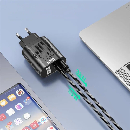 GAN | Caricatore da parete rapido da 65 W con porte USB e PD 3.0 (USB-C).