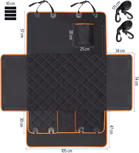 DM-021 | Tapis de coffre de voiture, housse étanche pour le transport d'animaux | Avec poche et filet amovible