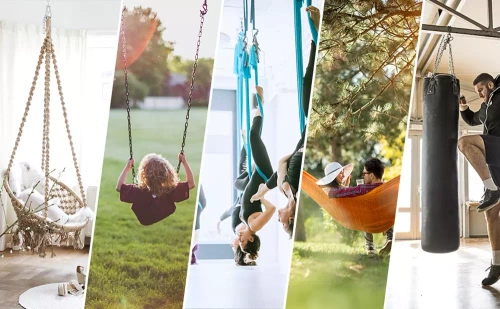 ACS-08-Sidabrinė | Pakabinamų kėdžių, sūpynių, hamakų tvirtinimo rinkinys | Rankena, 1,5 m grandinėlė, 2 x kabliukai, 4 x kaiščiai