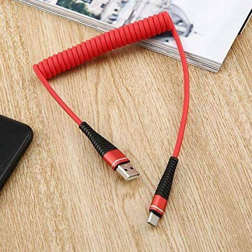 AM32 | Tipo C 1M | Cable USB en espiral para cargar tu teléfono | Carga Rápida 3.0 2.4A
