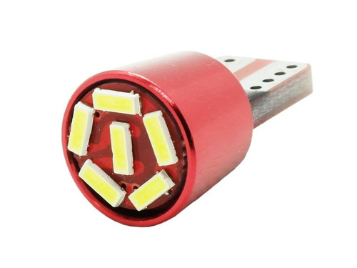 Auto LED žárovka W5W T10 6 SMD 3014 PŘEDNÍ CAN BUS ČERVENÁ