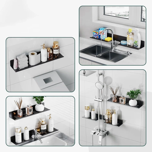 BDS-L60CM-B| Etagère de salle de bain en métal | Etagère de douche noire 60cm | Etagère suspendue