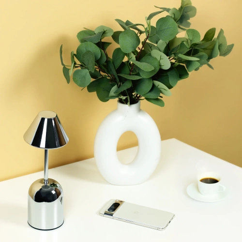 Luminária noturna sem fio com bateria integrada de 2000 mAh | Luminária de mesa moderna com potência e cor de luz ajustáveis | YG-D020-Prata