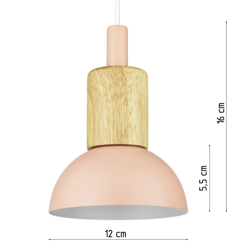 Lámpara colgante con pantalla rosa y detalles en madera | estilo minimalista escandinavo con casquillo E27 | YG-XD002A-P