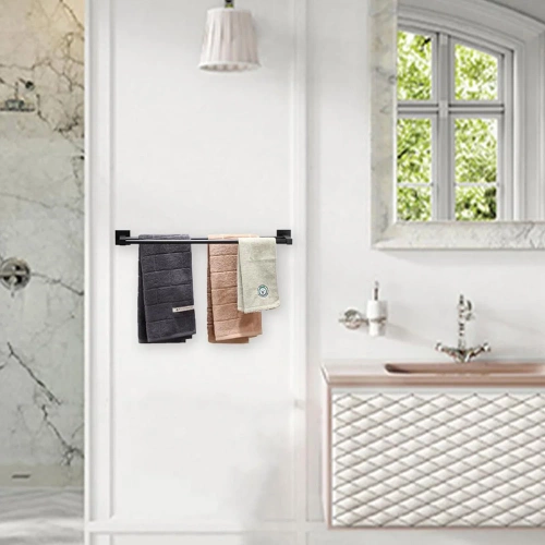 MJR-60CM-2-NOIR | Porte-serviettes | Support mural de salle de bain | Barre de salle de bain