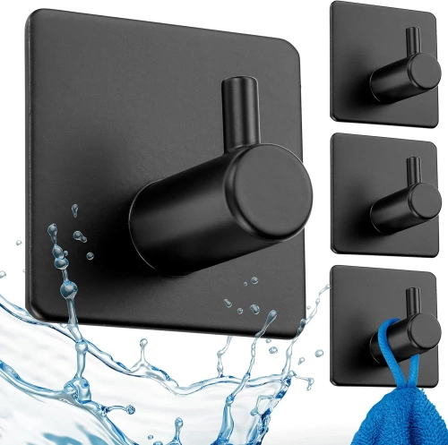  BXG-4PCS-BLACK | Black hook for clothes, cloths, towels | Self-adhesive holder for kitchen accessories