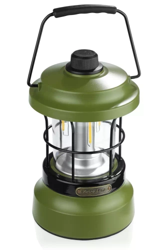 MY-880 | Kempingová LED lampa v retro stylu s funkcí powerbanky | Plynulé nastavení jasu a barev | 3000mAh, 20-260lm, 5-120h, IPX6 | zelená