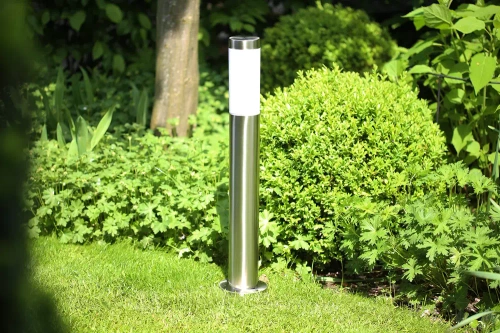 LLR-65CM | Stojanová záhradná lampa, okrúhly stĺpik pre žiarovku E27 | Napájanie 230V, nerez | nerezová oceľ, 65 cm