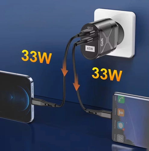 BK-389-GAN | 65W rýchla nástenná nabíjačka s portami USB a PD 3.0 (USB-C).