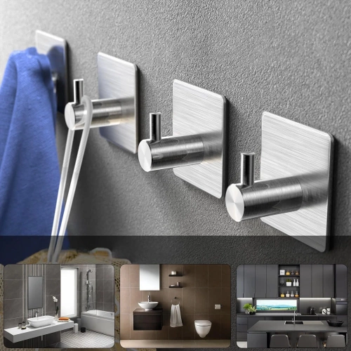BXG-4PCS-СРЕБРИСТ | Сребърна кука за дрехи, кърпи, хавлии | Самозалепваща се поставка за кухненски принадлежности
