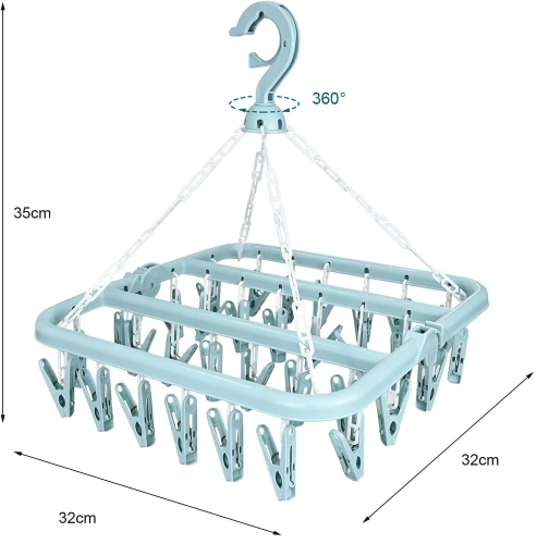 SDC-D032-BLUE | Hanging dryer for clothes, underwear and socks | clothes hanger | 32 clips