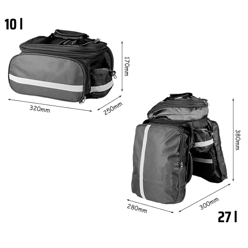 Alforje impermeável para bicicleta, 27L | Bolsa para bicicleta com capa de chuva e refletores | Bolsa para bicicleta 3 em 1 durável | ZTB-670