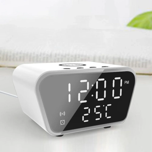 Reloj despertador inteligente con cargador inalámbrico Qi de 15 W | Despertador con tres alarmas | Reloj con pantalla de temperatura | SZ01-15W-W