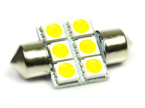 Lâmpada LED para carro WW C5W 6 SMD 5050 Branco quente