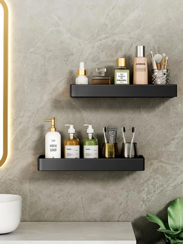 BSU-L50CM-B | Etagère de salle de bain au dessus du lavabo | longueur 50 cm | réservoir de douche | Noir