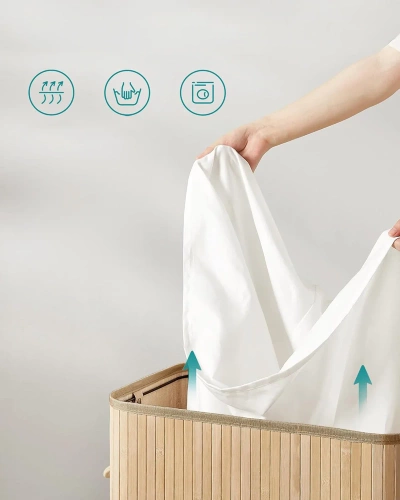 RYL-100L-LIBR | Wooden, natural laundry basket | Bamboo toy box | Wooden clothes basket | Two-compartment laundry basket for the bathroom