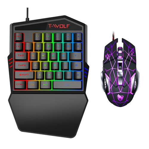 TF900 | Gamingset met RGB LED-achtergrondverlichting, toetsenbord en muis met één hand, toetsenbord