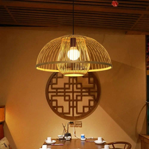 Lampă suspendată din bambus realizată manual | BOHO | candelabru chinezesc