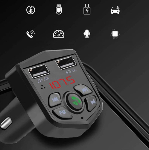 BC803-Schwarz | Bluetooth FM Transmitter | Wireless Radio Adapter mit Mikrofon, 2 USB Aufladung und LED Voltmeter | Universelles Auto Ladegerät | LCD Display Freisprechen Car Kit | Auto Musik-Player unterstützt TF-Karte USB-Disk