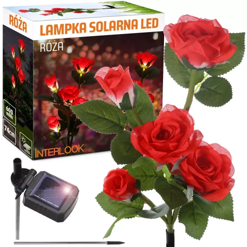 FLD-35-RED | LED solární zahradní lampa Červené růže | 74 cm, 600 mAh