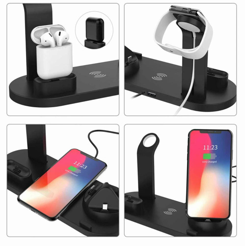 WD-02 | QI docking station for Apple iPhone Airpods Watch | 15W wireless charger | 3 plugs - USB-C / Lightning / Micro USB charger