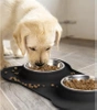 SBL-292-PRETO | Tigela dupla para animais de estimação | Tigela com almofada antiderrapante de silicone | Conjunto de duas tigelas de metal
