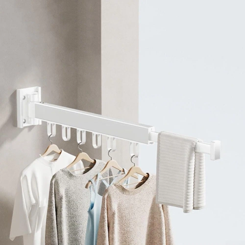 LYJ-S30-BIANCO | Appendiabiti pieghevole | Asciugatrice pieghevole | Guida a muro con ganci