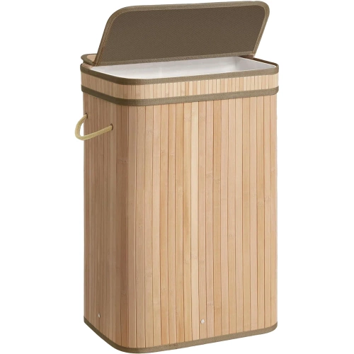 Wäschekorb | Bambus Aufbewahrungsbox für Spielzeug | Holz Wäschesammler | 1-Kammer Wäschekorb für Badezimmer | 80 l | UYL-80L-LIBR