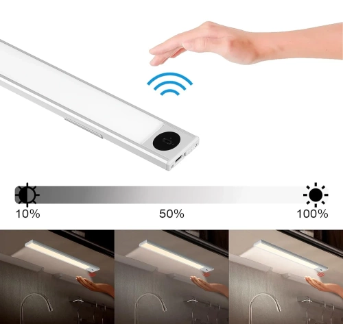 HSL-S40CM-STRIEBORNÁ | Nábytkové svietidlo so snímačom pohybu | Bezdrôtové nočné svetlo so senzorom | LED podskrinkové svietidlo, 40 cm