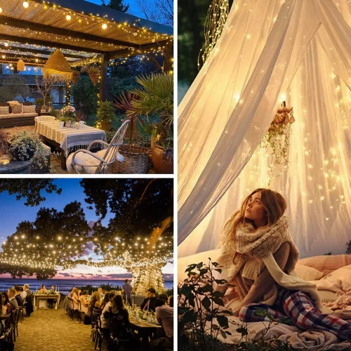 FLD-100LED-WW | Saulės girlianda, sodo lempa | 100 šviesos diodų, 10m | šiltai balta