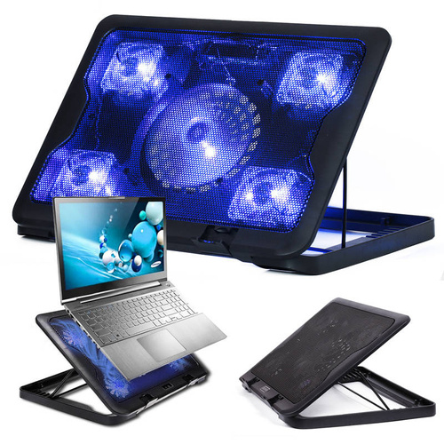 C5-FEKETE | Laptop hűtőpárna 12-17" | 5 ventilátor | USB HUB | LED