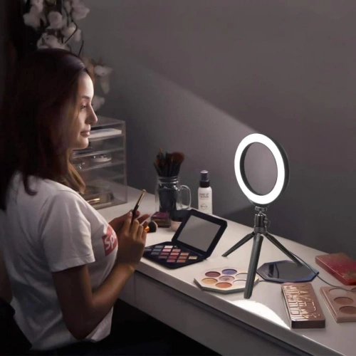 Anillo de luz LED de 16 cm con trípode de 25 cm | Kit compacto para maquillaje, streaming y fotografía |